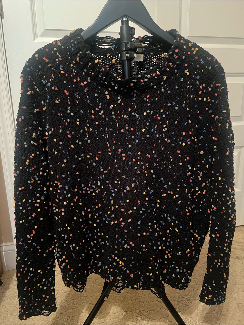 Woman’s Black Crewneck Sweater with Multicolor Speckle